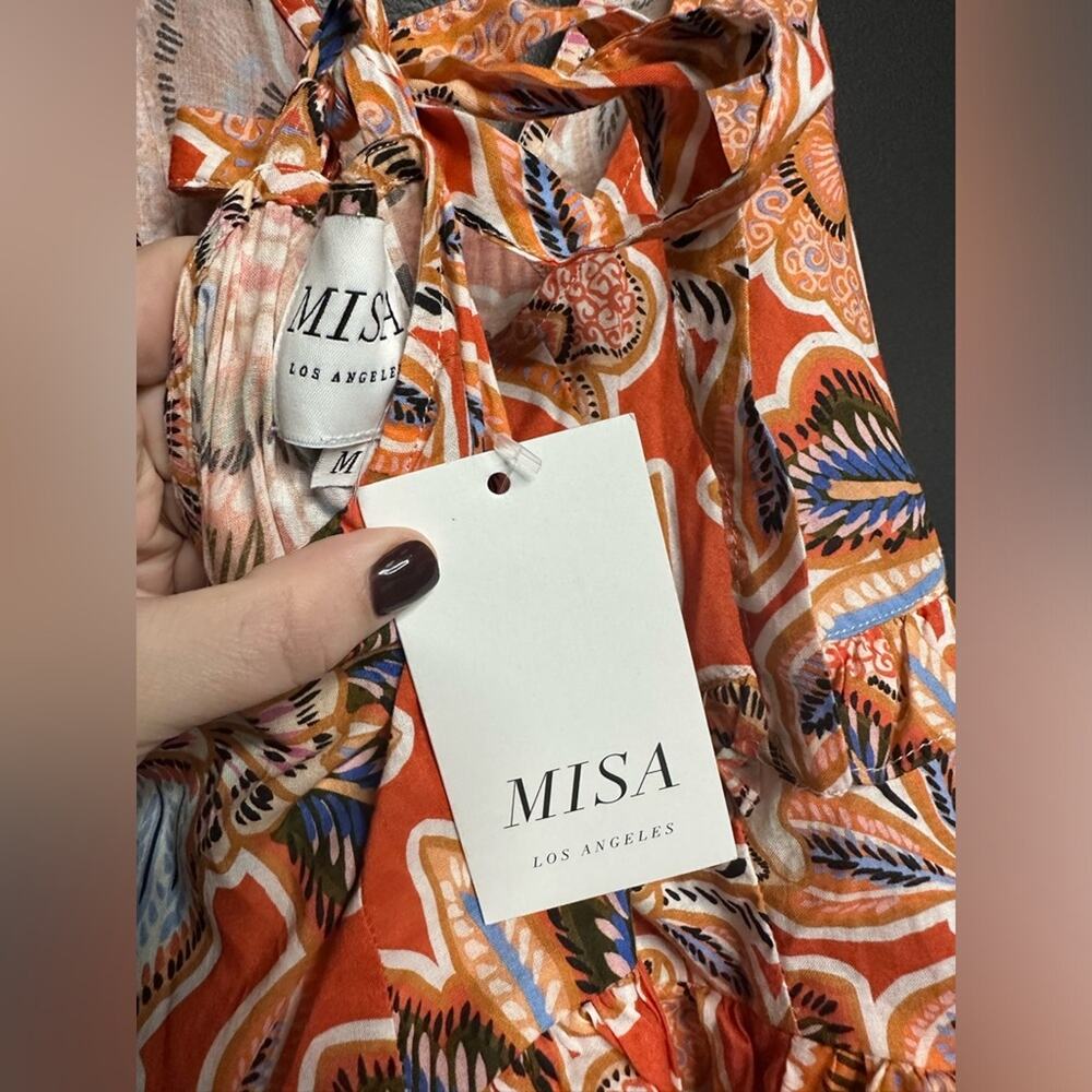 NWT MISA Los Angeles Morrison Tiered Ruffle Cotton Dress tangerine floral M - Picture 7 of 7